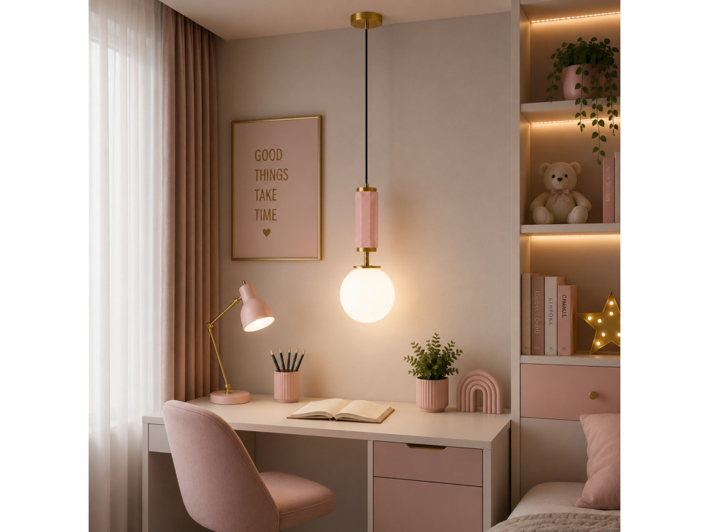 Metalen hanglamp "Moira" - 15 x 15 x 120 cm - Roze