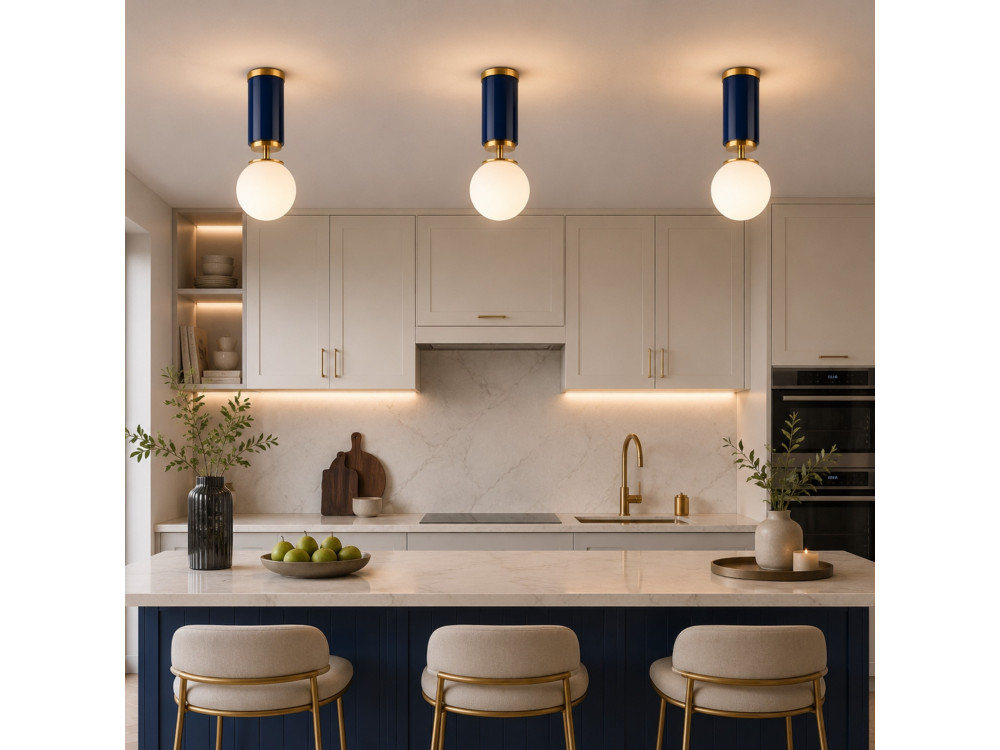 Metalen plafondlamp "Moira" - 15 x 15 x 38 cm - Blauw