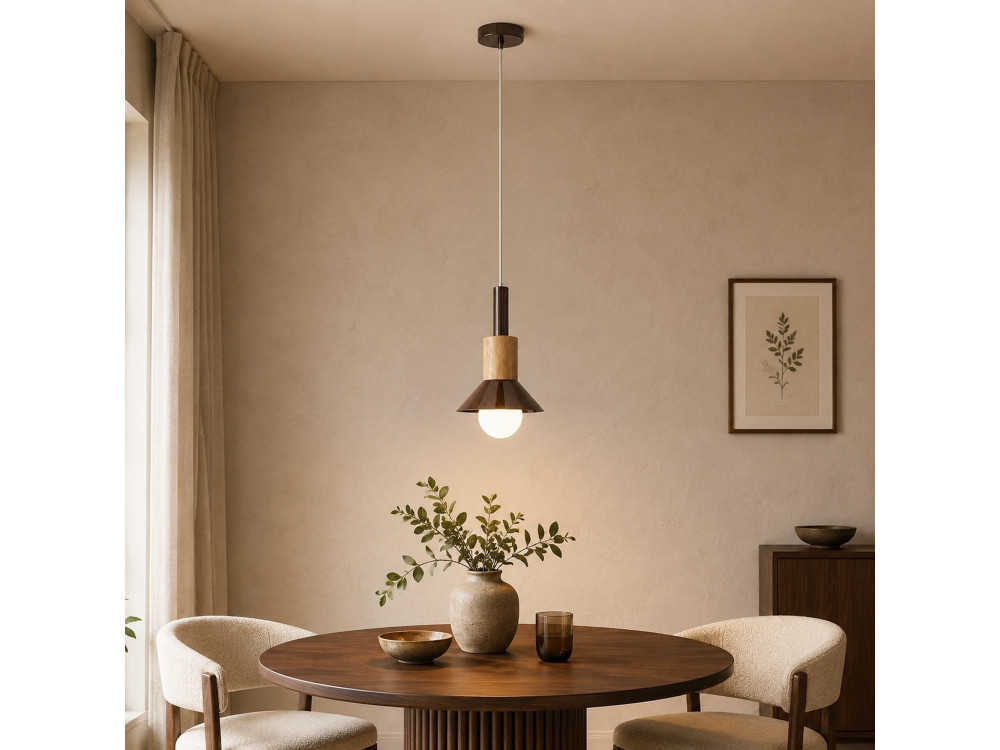 Metalen hanglamp "Elwood" - 14 x 26 cm - Bruin