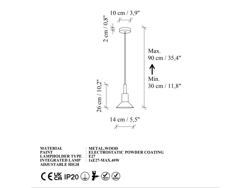 Metalen hanglamp "Elwood" - 14 x 26 cm - Bruin
