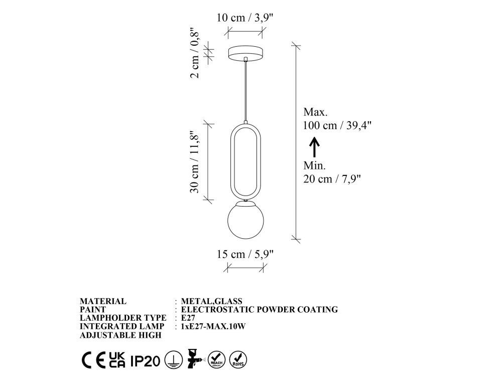 Metalen hanglamp "Loop" - 15 x 15 cm - Bordeaux