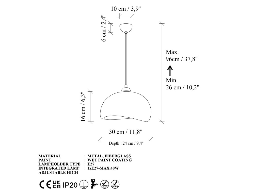Metalen hanglamp "Beta" - 30 x 24 cm - Wit