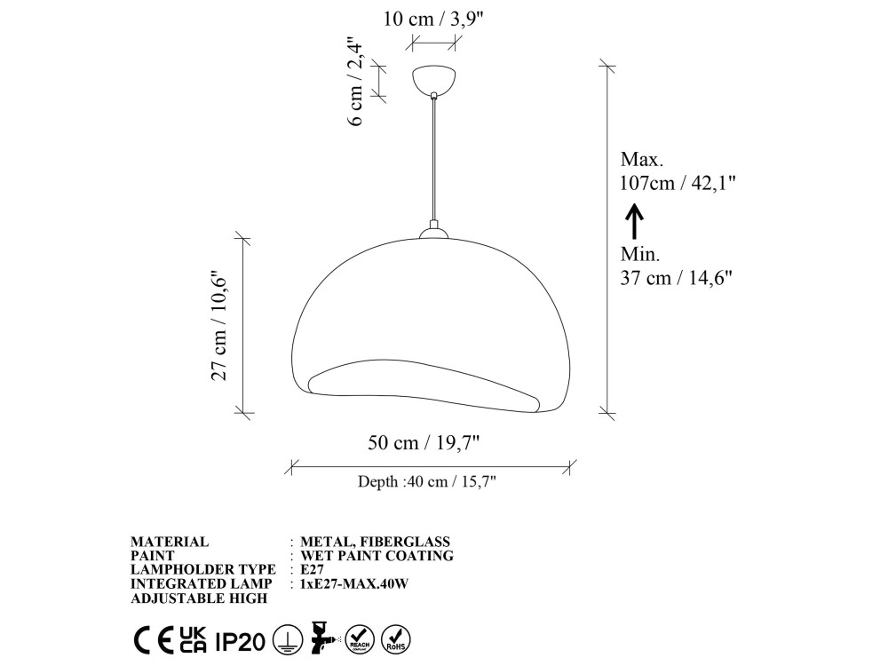 Metalen hanglamp "Beta" - 50 x 40 cm - Beige