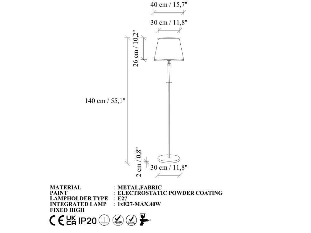 Metalen staande lamp "Milano" - 40 x 40 cm - Beige