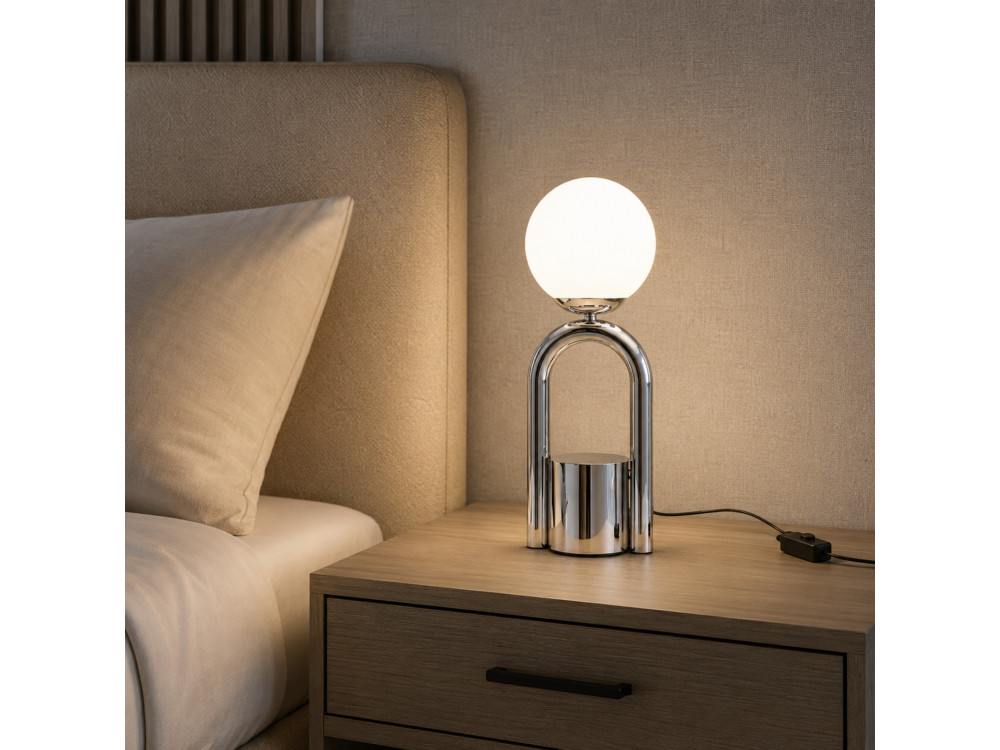 Metalen tafellamp "Loop" - 15 x 15 cm - Chroom