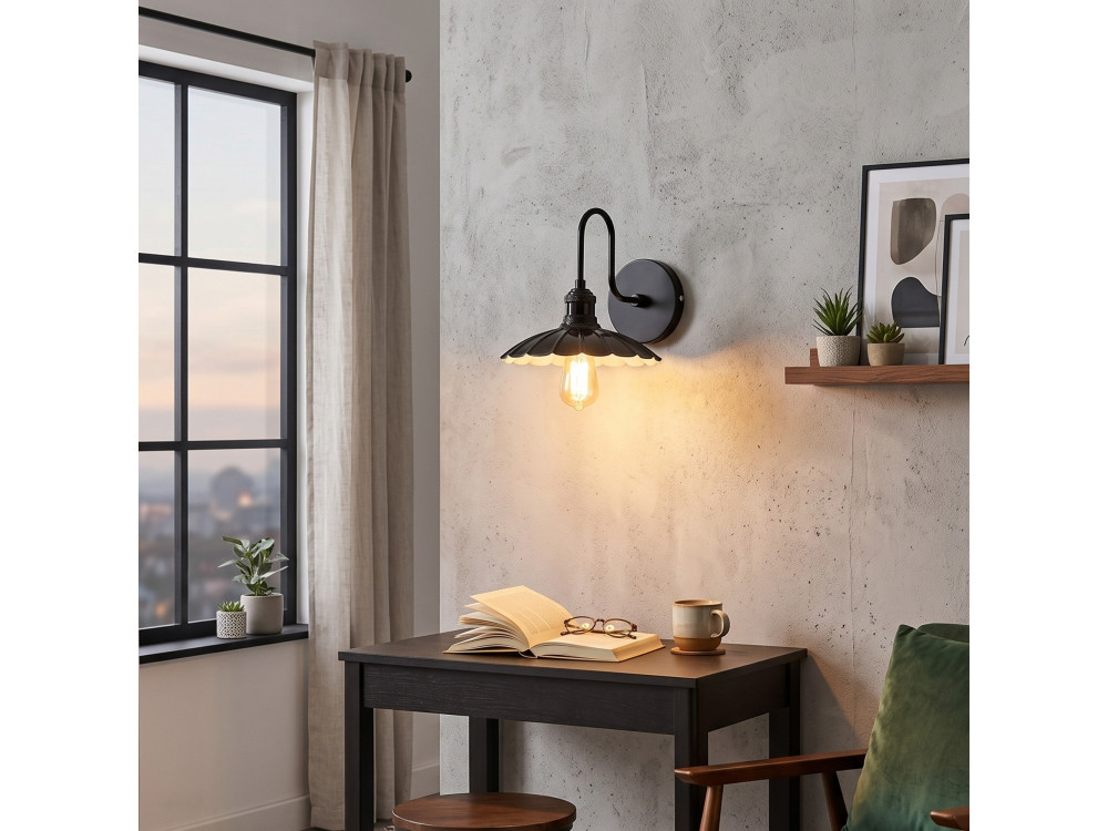 Metalen wandlamp "Volan" - 25 x 30 cm - Zwart