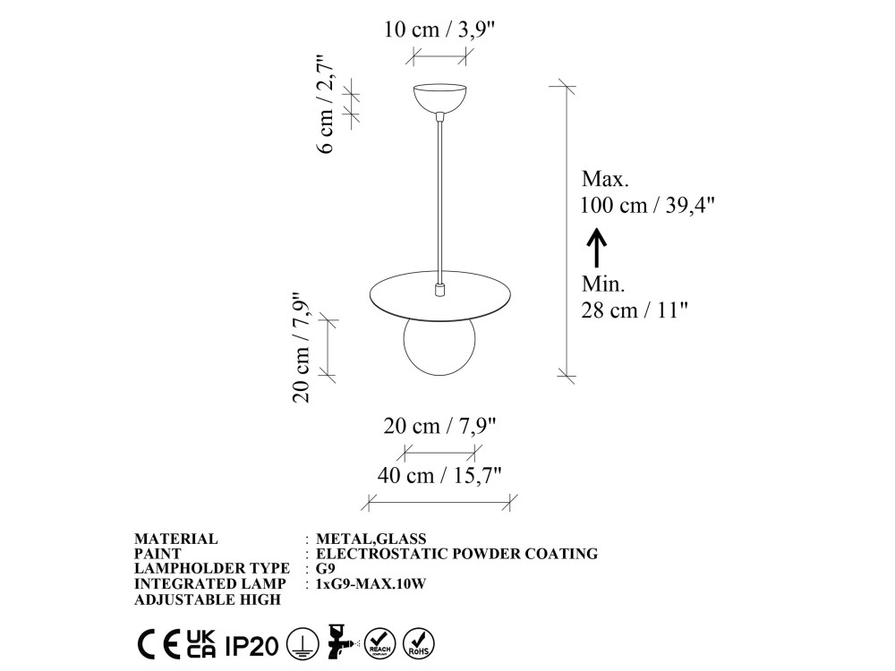 Metalen hanglamp "Vesper" - 40 x 40 cm - Groen