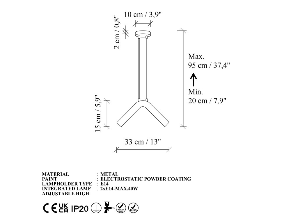 Metalen hanglamp "Balance" - 33 x 15 cm - Wit