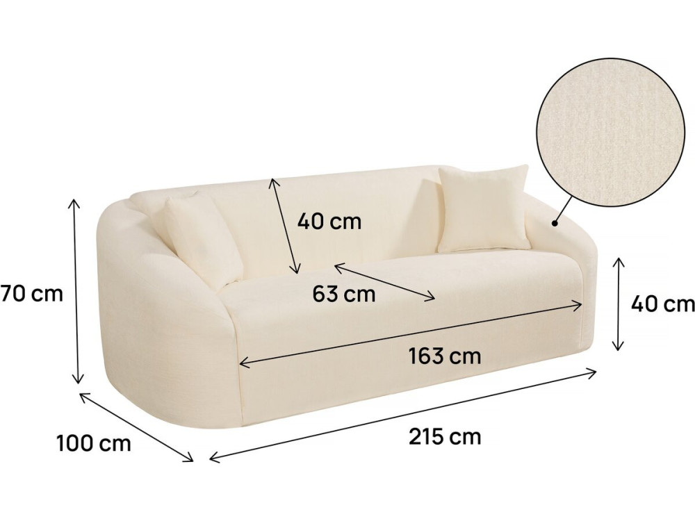 Vaste rechte bank in stof "Ondine" - 3-zits - Beige