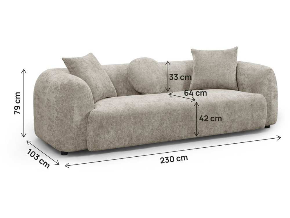 Rechte bank in gestructureerde stof "Faubourg" - 3-zits - Grijs