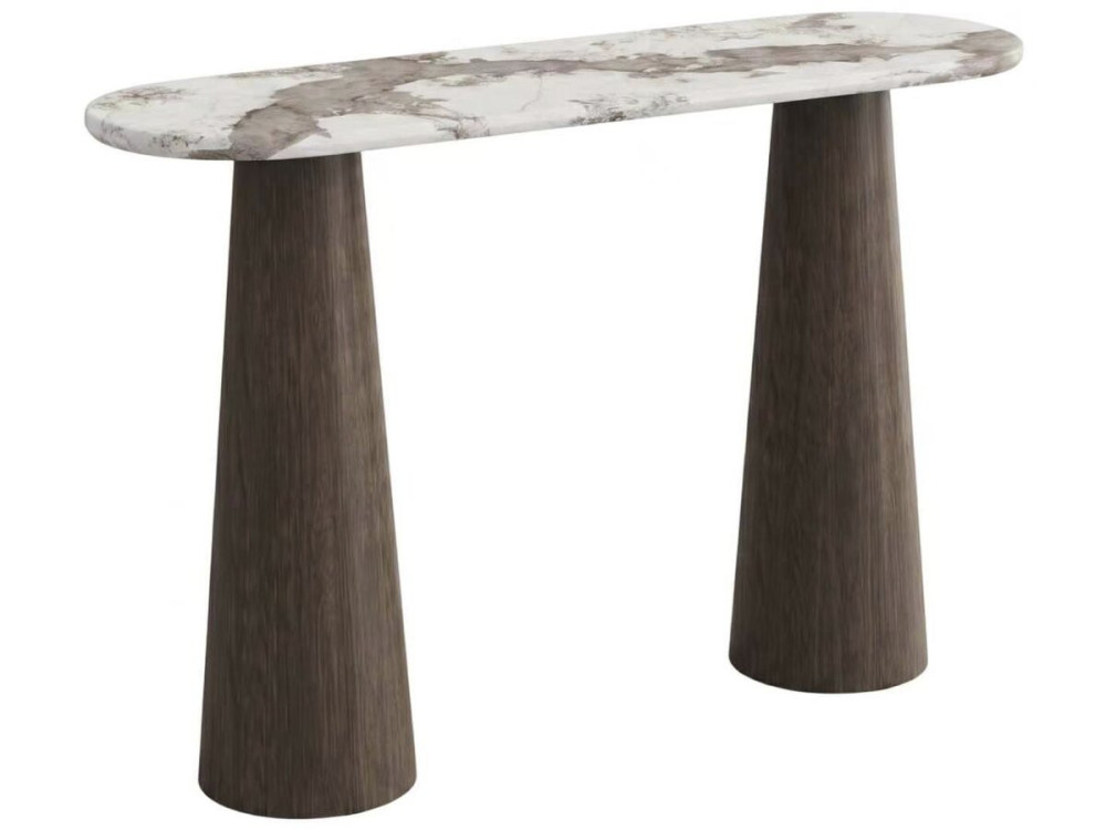 Houten consoletafel met keramisch blad "Zora" - 140 x 40 x 80 cm - Bruin