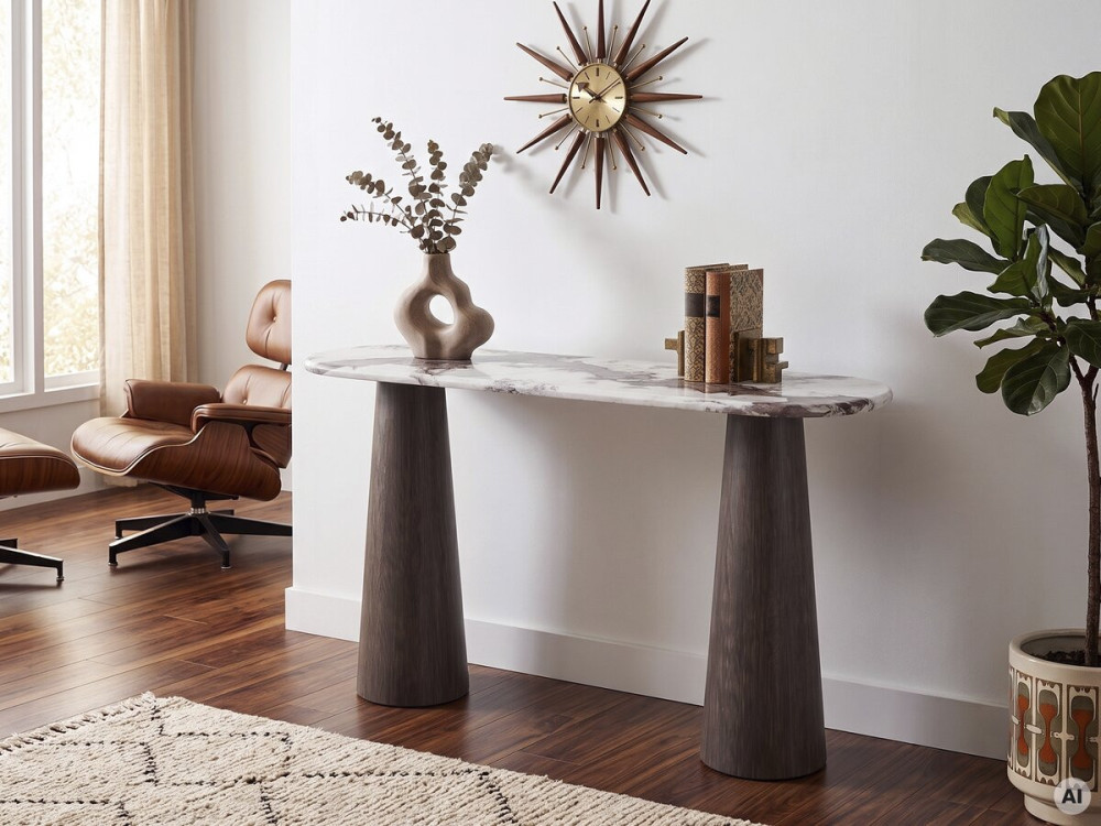 Houten consoletafel met keramisch blad "Zora" - 140 x 40 x 80 cm - Bruin