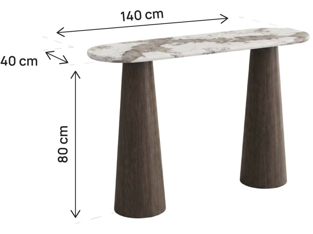 Houten consoletafel met keramisch blad "Zora" - 140 x 40 x 80 cm - Bruin