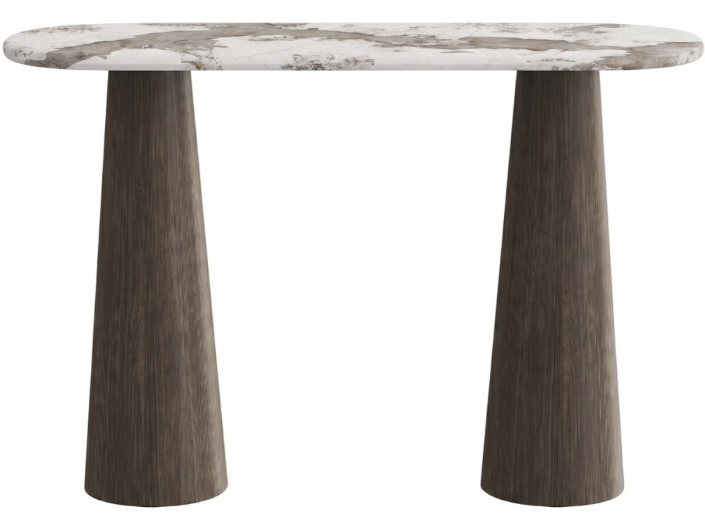 Houten consoletafel met keramisch blad "Zora" - 140 x 40 x 80 cm - Bruin