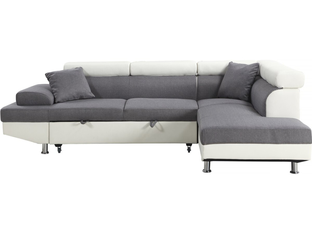 Verstelbaar hoekbank "Sophia luxe" - Wit / Grijs - 5 zitplaatsen - Rechter hoek