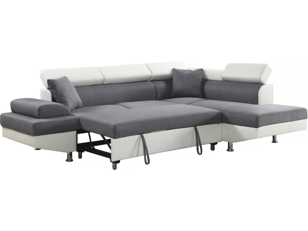 Verstelbaar hoekbank "Sophia luxe" - Wit / Grijs - 5 zitplaatsen - Rechter hoek