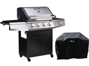 Gasbarbecue met LED "Bingo 5" - 5 branders waarvan 1 lateraal - 15,2kW + beschermhoes - zwart