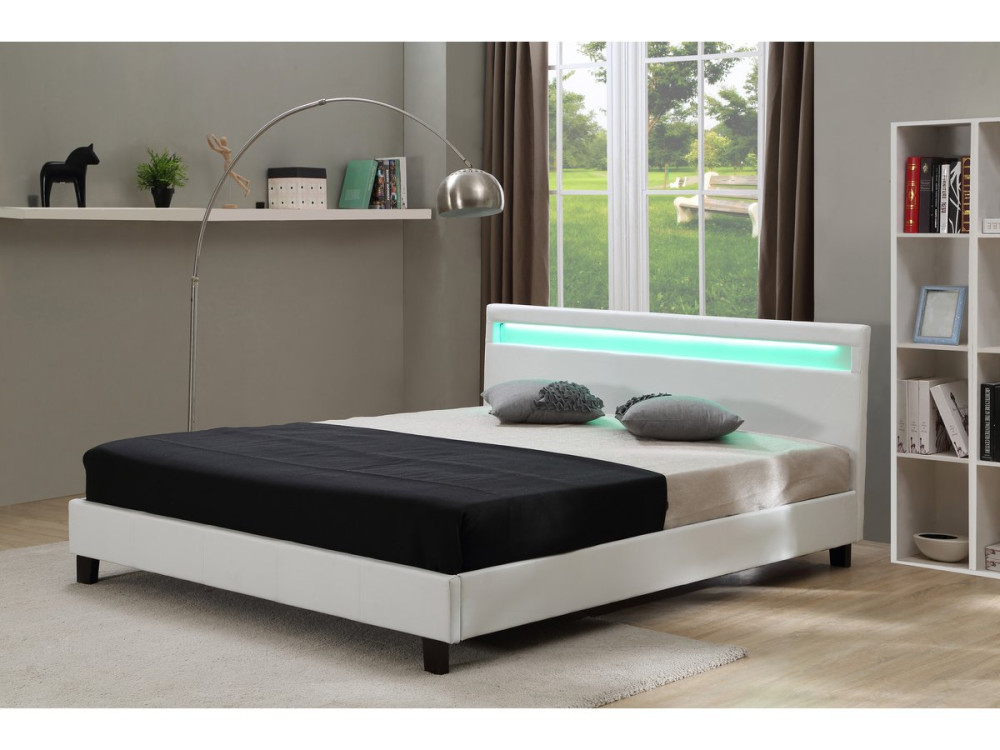 Tweepersoonsbed bed met led verlichting "Maria" - 160 x 200 cm - Wit