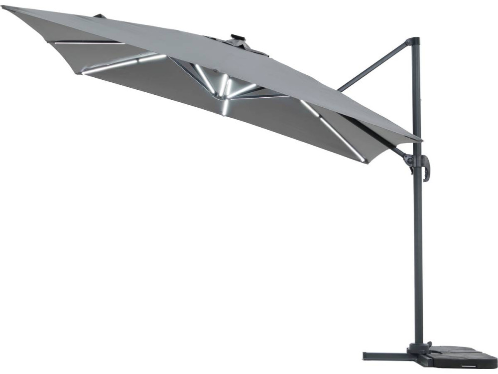 Parasol vrijhangend tuin zweefparasol led "Sun 4 Luxe" - 3 x 4 m - Grijs
