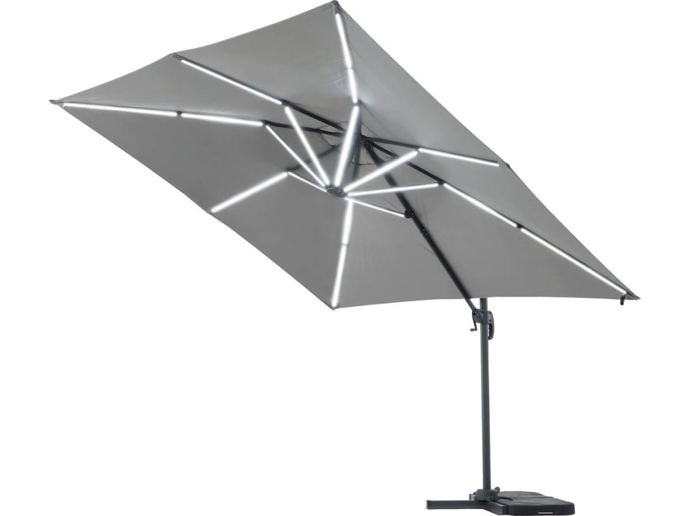 Parasol vrijhangend tuin zweefparasol led "Sun 4 Luxe" - 3 x 4 m - Grijs