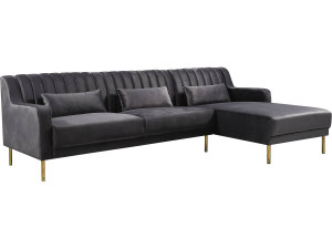 Hoekbank zitbank velours "Oliver" - 275 x 161 x 81 cm - 5 zits - Grijs - Hoek aan rechterkant