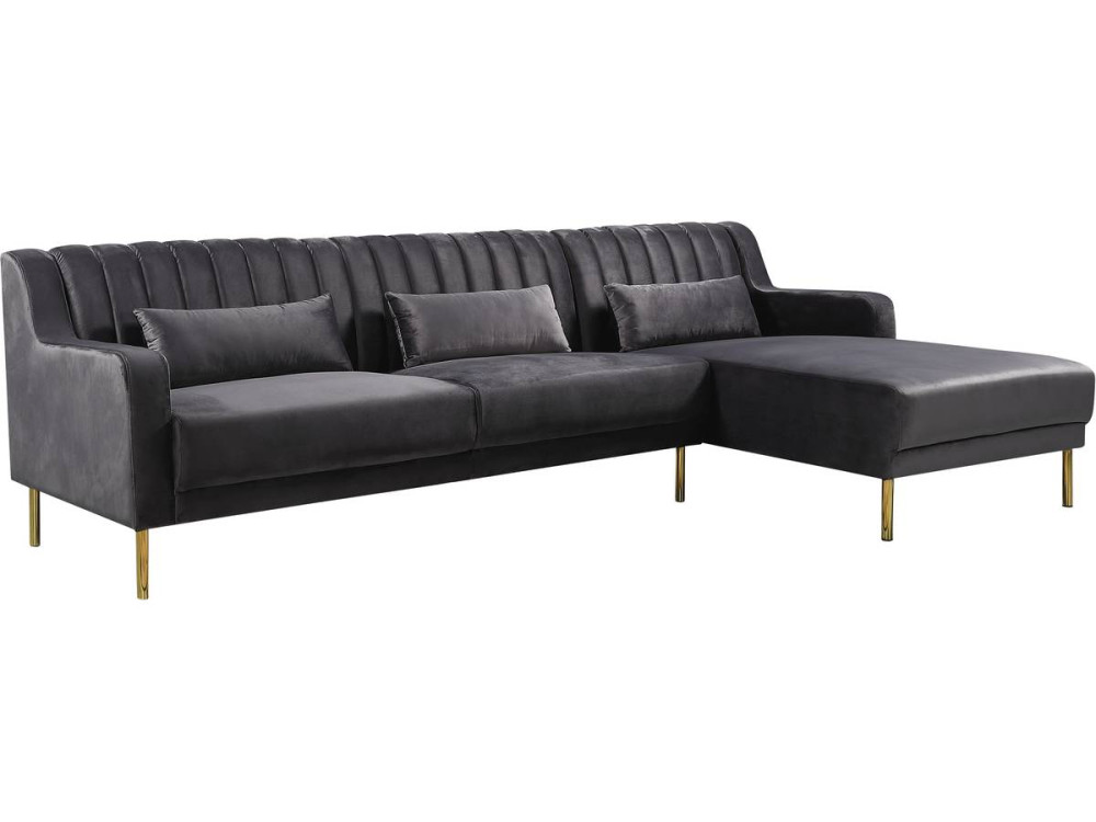 Hoekbank zitbank velours "Oliver" - 275 x 161 x 81 cm - 5 zits - Grijs - Hoek aan rechterkant