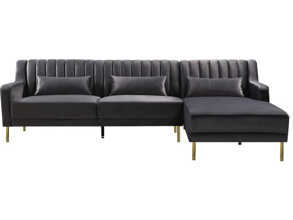 Hoekbank zitbank velours "Oliver" - 275 x 161 x 81 cm - 5 zits - Grijs - Hoek aan rechterkant