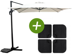 Parasol vrijhangend tuin zweefparasol "Soleil" - Vierkant - 2,5 x 2,5 m - Ecru + inclusief parasolvoet tegel / parasoltegels