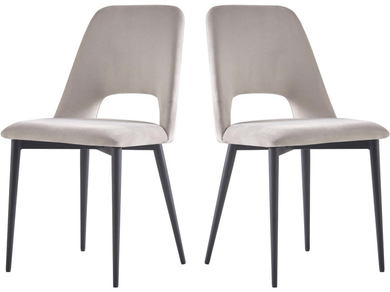 Eetkamerstoelen set 2 stuks stoelen velours fluweel "Fedora" - Grijs lichtgrijs