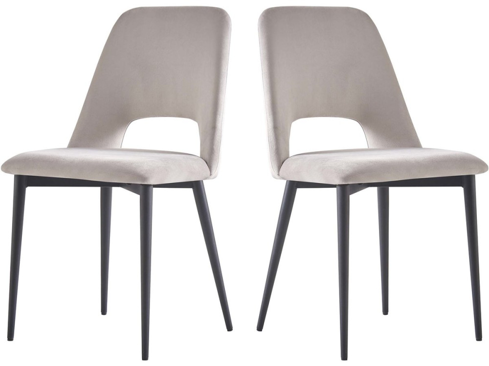 Eetkamerstoelen set 2 stuks stoelen velours fluweel "Fedora" - Grijs lichtgrijs