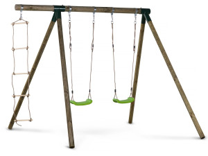 Houten schommel speeltoestel "Timo" - Met 2 schommels en 1 touwladder