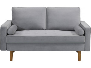 Bank bankstel velours fluweel meubel "Yannick" - 82 x 147 x 86 cm - 2 zits - Grijs lichtgrijs