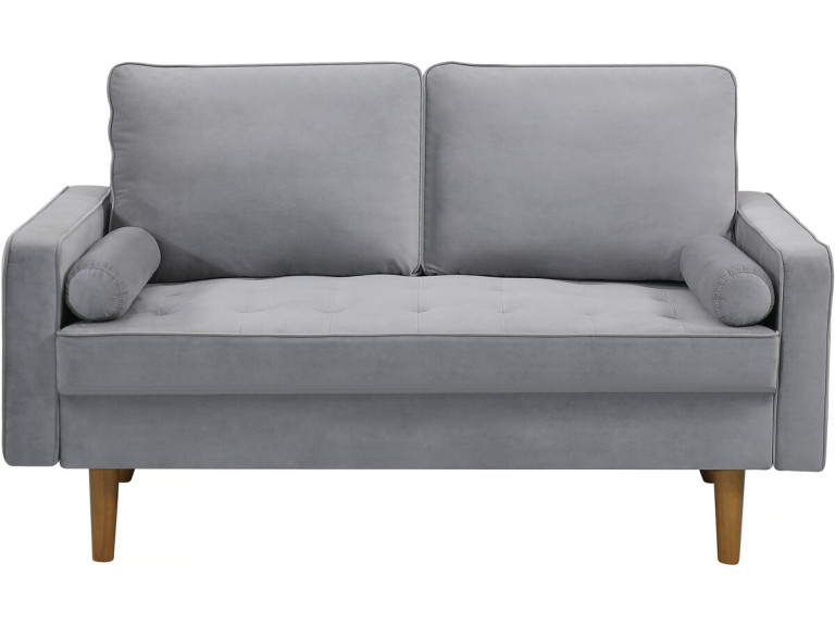Bank bankstel velours fluweel meubel "Yannick" - 82 x 147 x 86 cm - 2 zits - Grijs lichtgrijs