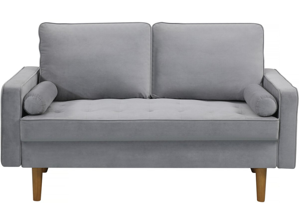 Bank bankstel velours fluweel meubel "Yannick" - 82 x 147 x 86 cm - 2 zits - Grijs lichtgrijs