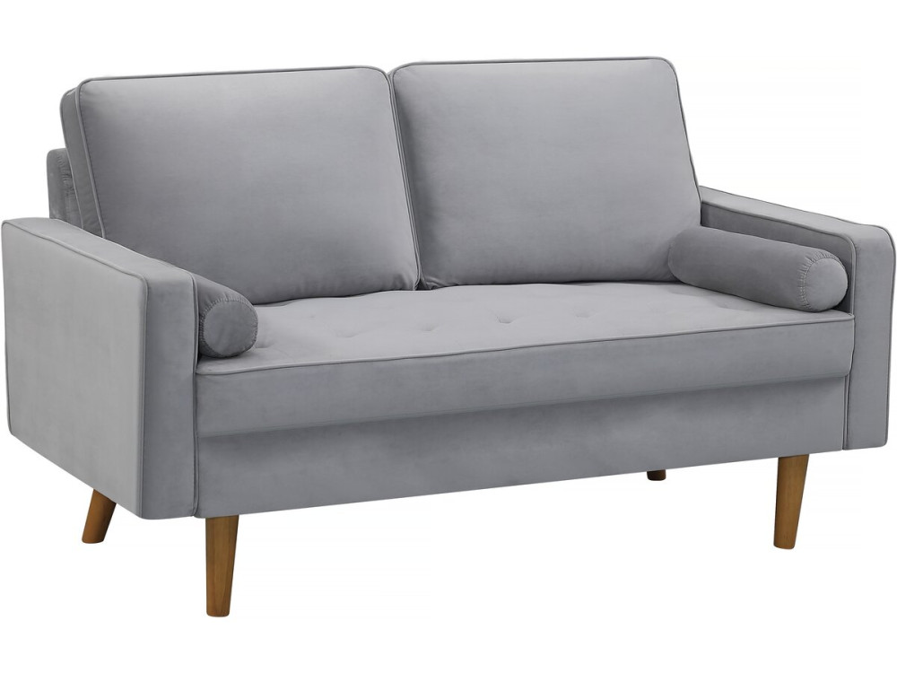 Bank bankstel velours fluweel meubel "Yannick" - 82 x 147 x 86 cm - 2 zits - Grijs lichtgrijs