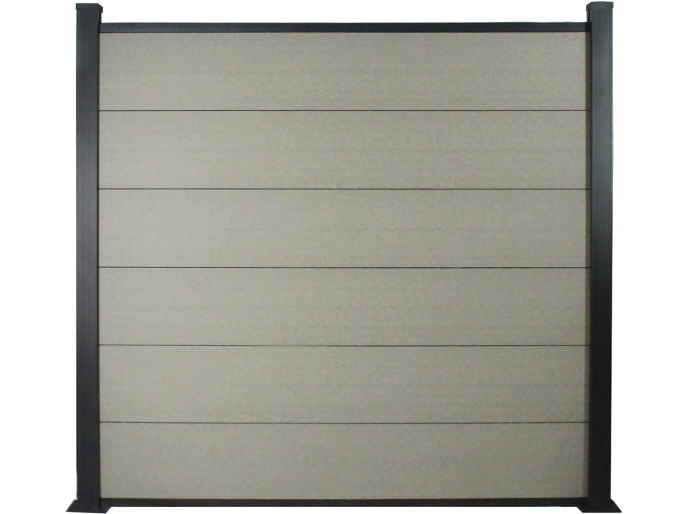 Kit Clôture de 8 x 1.6m composite et aluminium + profilés de finitions - Kit de fixation offert - Gris