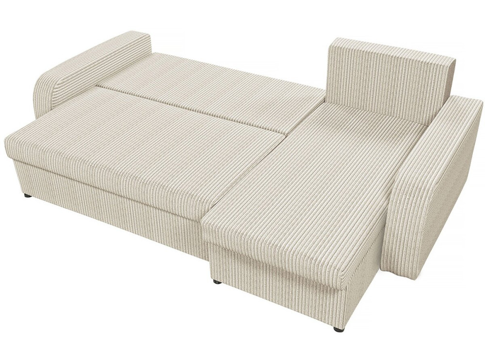 Hoekbank van geribbeld fluweel, converteerbaar - 3 zitplaatsen "Vinci" - Beige
