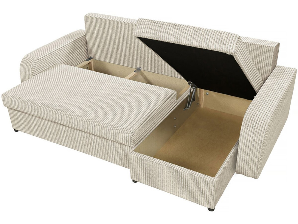 Hoekbank van geribbeld fluweel, converteerbaar - 3 zitplaatsen "Vinci" - Beige