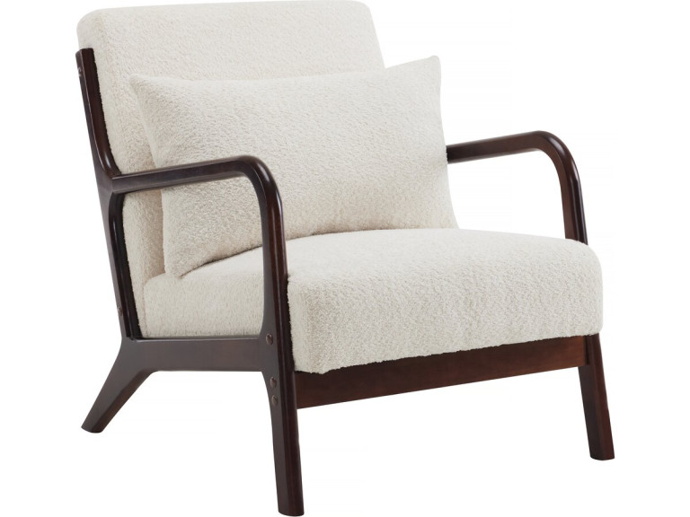 Stoel fauteuil bouclé stof en hout Scandinavisch design " Clinton "  - Wit
