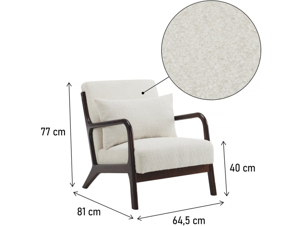 Stoel fauteuil bouclé stof en hout Scandinavisch design " Clinton "  - Wit