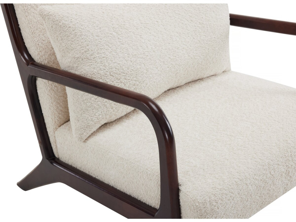 Stoel fauteuil bouclé stof en hout Scandinavisch design " Clinton "  - Wit