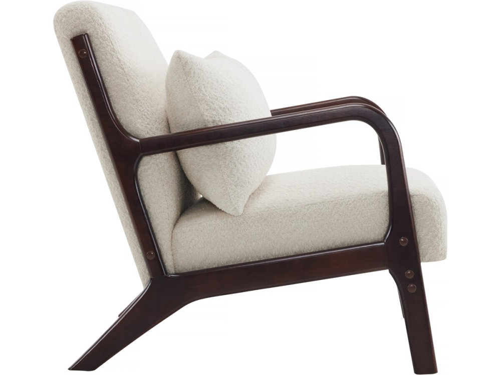 Stoel fauteuil bouclé stof en hout Scandinavisch design " Clinton "  - Wit