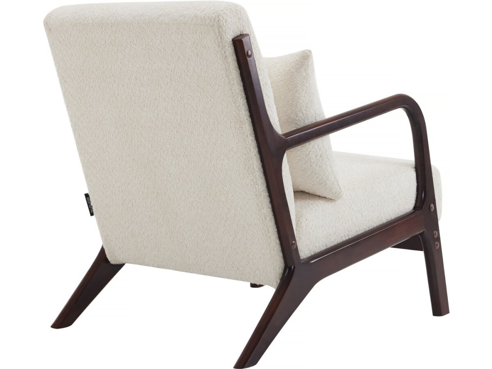 Stoel fauteuil bouclé stof en hout Scandinavisch design " Clinton "  - Wit