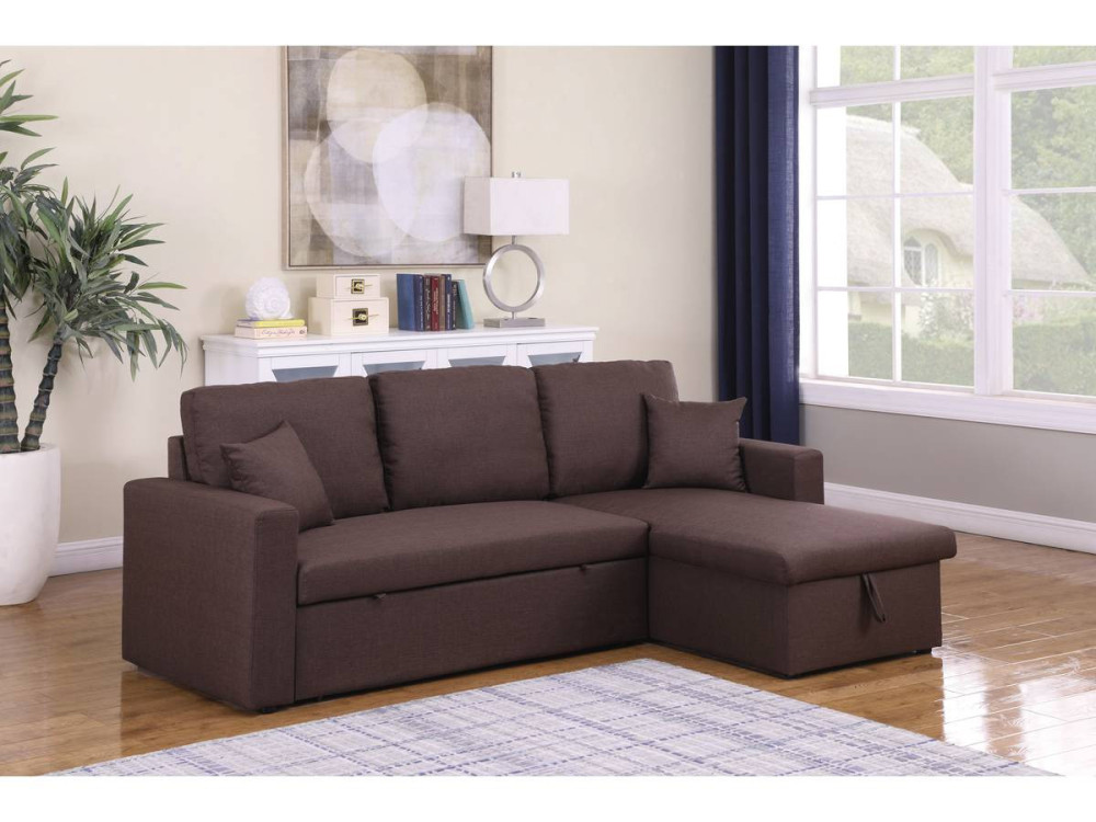 Canapé d'angle convertible/ réversible avec coffre "Alain" - 3 places - Marron