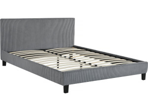 Tweepersoonsbed velours ribfluweel hoofdbord bed "Ambre" - 160 x 200 - Grijs