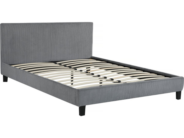 Tweepersoonsbed velours ribfluweel hoofdbord bed "Ambre" - 160 x 200 - Grijs
