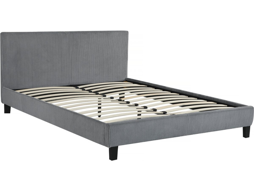 Tweepersoonsbed velours ribfluweel hoofdbord bed "Ambre" - 160 x 200 - Grijs