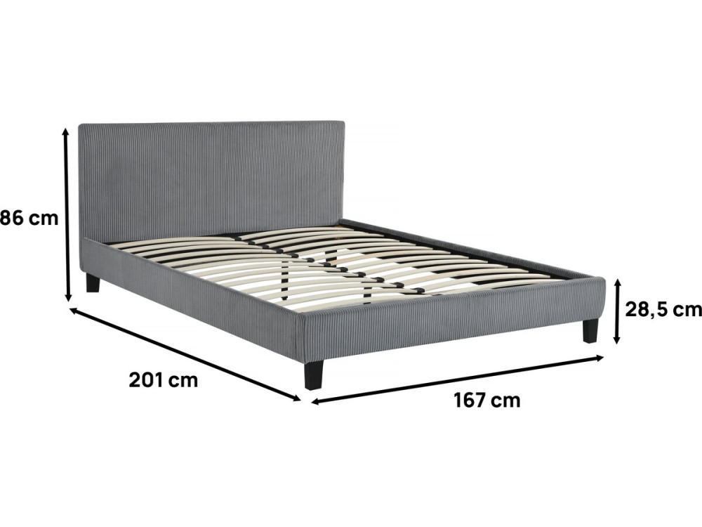 Tweepersoonsbed velours ribfluweel hoofdbord bed "Ambre" - 160 x 200 - Grijs