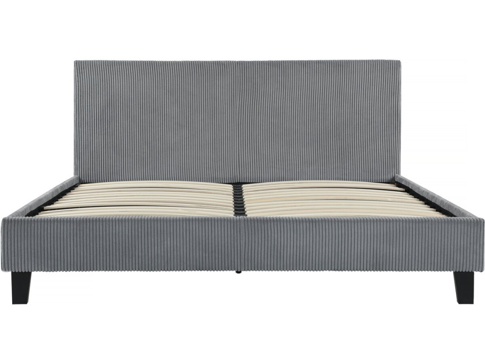 Tweepersoonsbed velours ribfluweel hoofdbord bed "Ambre" - 160 x 200 - Grijs