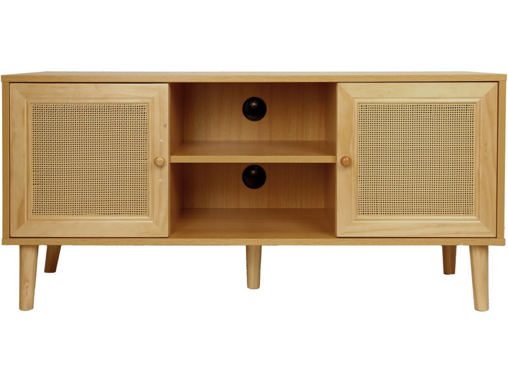 TV meubel Scandinavisch design riet rotan webbing meubel "Iguane" - 120 x 30 x 56,5 cm - Bruin - kastanjebruin